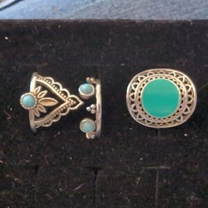 Teal and imitation turquoise stackable statement rings size 8